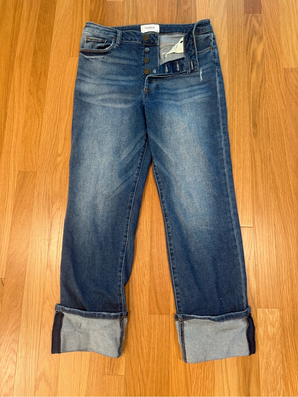 Evereve Medium Blue Cuffed Boyfriend Jeans
